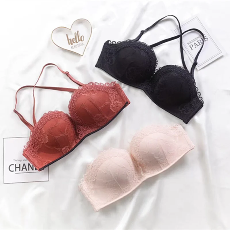 

Magical Girl Sexy Lace Seamless Push Up Bra Sets for Women Wireless Thin Comfortable Half Cup Underwear Solid Color Lingerie Set