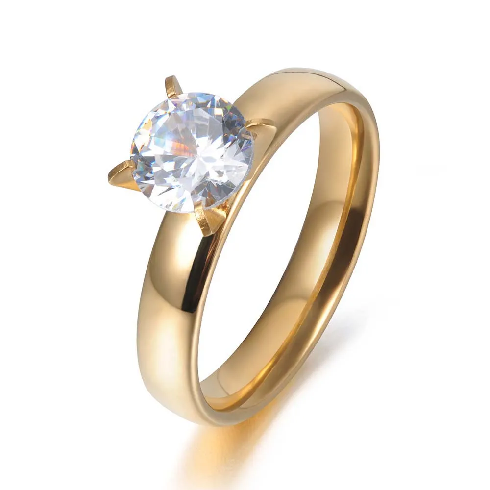 ZooMango классического золотого цвета из нержавеющей стали кольцо кубического циркония Кристал для свадьбы, помолвки ювелирные кольца для женщин ZR17155 - Цвет основного камня: Gold