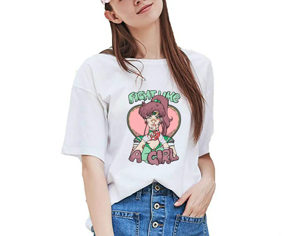 

Vogue Sailor Jupiter T Shirt Sailor Moon White T-shirt Women 100% Cotton Summer Shirt Aesthetic Casual Tops Harajuku Tees