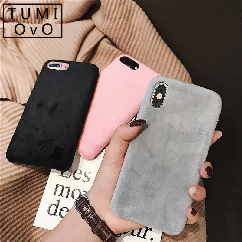 

Simple Villus Fur Hard PC Case For iPhone 6 6s 7 8 Plus X Xr Xs Max Coer Etui Bag Smooth Plush Back Phone Cover Capa Fundas