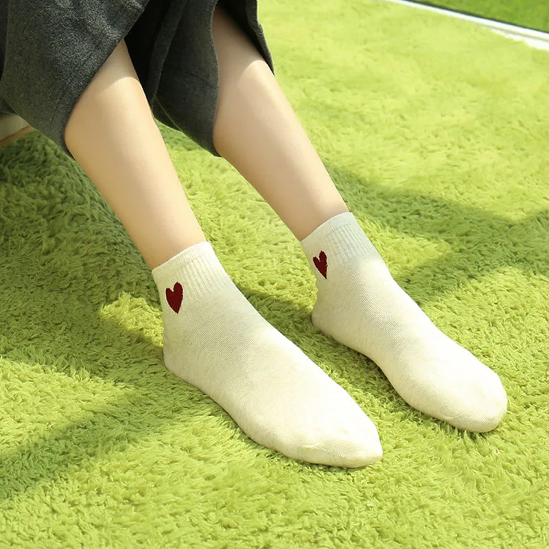 Хлопковые Повседневные носки Harajuku с низким вырезом Женские китайские носки для девочек женские короткие носки с принтом Сердце Calcetines sox