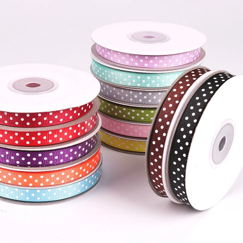 Fashion 25Yards/Roll High Quality Dots 15 Colors Grosgrain Satin Ribbon Scrapbooking Party Decorations Bowknot Accessories Gifts