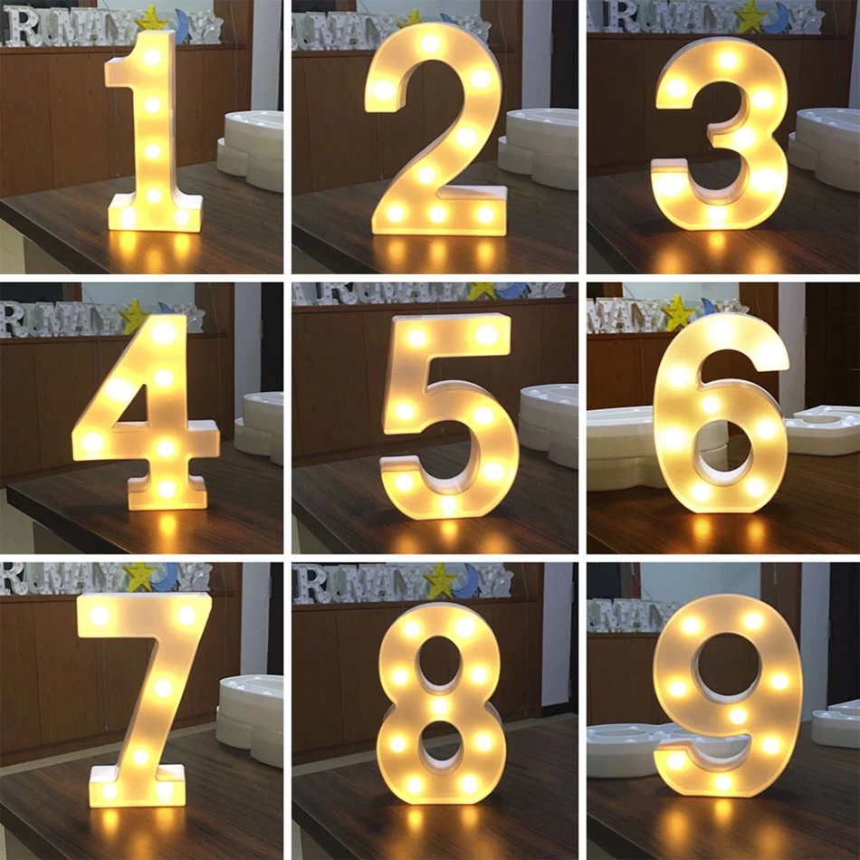  LED Night Lamp 3D 26 White Letter 0-9 Digital Marquee Sign Alphabet Light Indoor Decor Wall Hanging - 32969113053