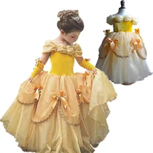 Высококачественное платье принцессы Белль для девочек Детские Желтые Вечерние платья Бальные Длинные платья для выпускного бала карнавальный костюм красавицы и чудовища