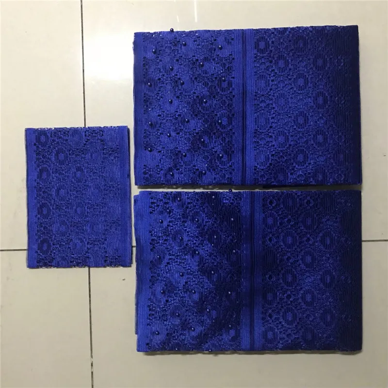 

Royal Blue aso oke latest 2019 African aso oke headtie with beads nigerian gele wrapper head wear for party 3pieces/lot-AH30