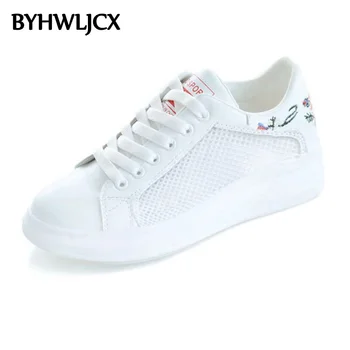 

Spring and summer shoes women high quality PU breathable mesh flat shoes solid color rubber soles women Sneakers
