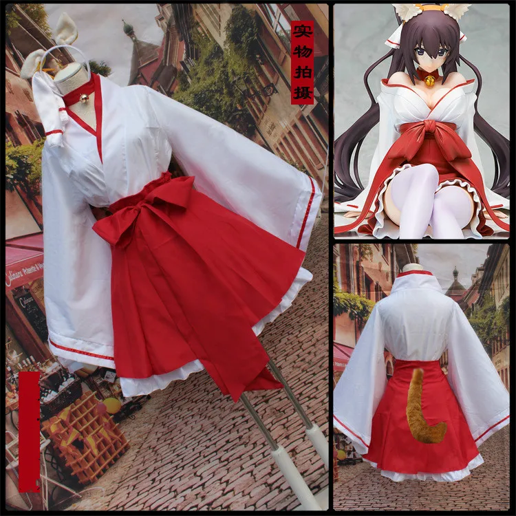 

Anime Inu X Boku SS Girl Cosplay Costume Female Japanese Lolita Kimono Dresses Shirakiin Riricho Cosplay Clothing with Fox Tail