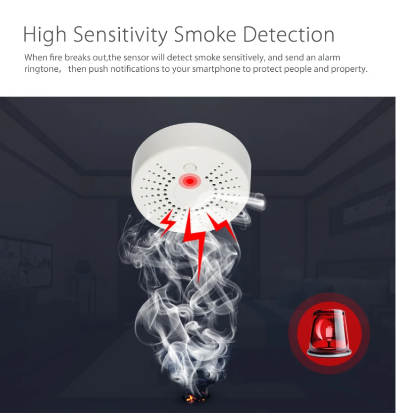Смарт-Беспроводной Высокочувствительный стабильный независимых сигнализация дыма детектор внутренней безопасности предупреждение