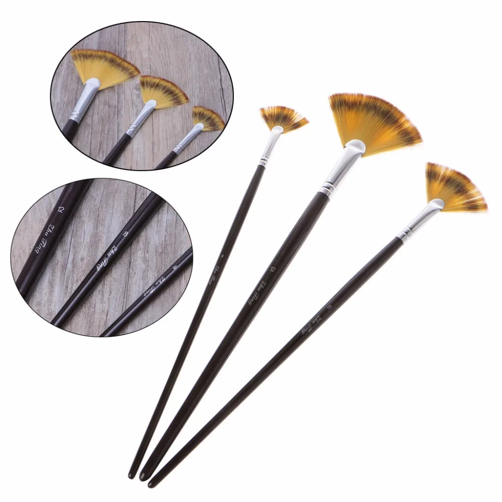 Fan Brush Pen Set Acrylic Water Oil Painting Wooden Handle Artist