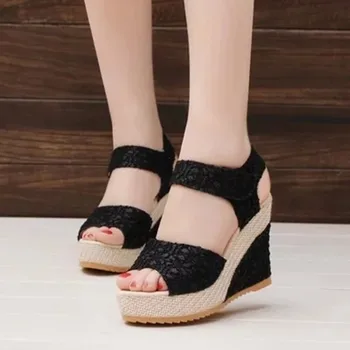 

2019Hot Women Sandals Summer Wedges Women's Sandals Platform Lace Belt Bow Flip Flops open toe high-heeled Women shoes Female