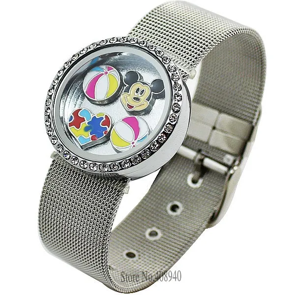 

2016 Hot!! 5PCS 30mm Silver Round magnetic glass floating locket bracelet stainless steel wristband without CharmsLSLB08*5