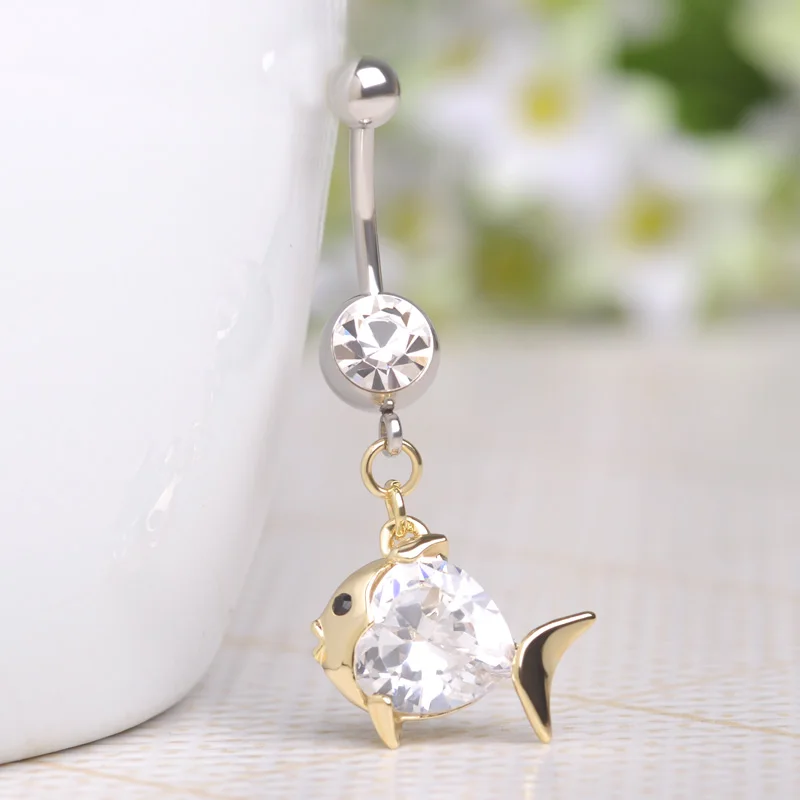 

Blucome Sexy Piercing Navel Belly Button Ring Animal Fish Shape Rhinestone Jewelry Rings 3 Colors For Women Accessories Gift