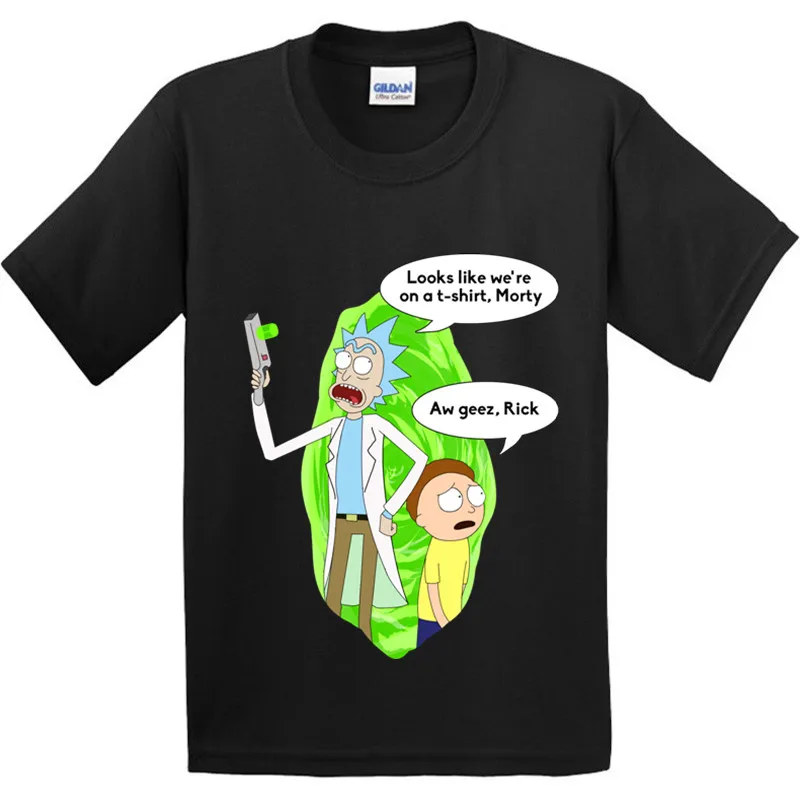 Детские хлопковые футболки с принтом аниме Рик и Морти детские забавные летние футболки с рисунками из мультфильмов, повседневные топы для мальчиков и девочек, одежда для малышей GKT008 - Цвет: Black-G