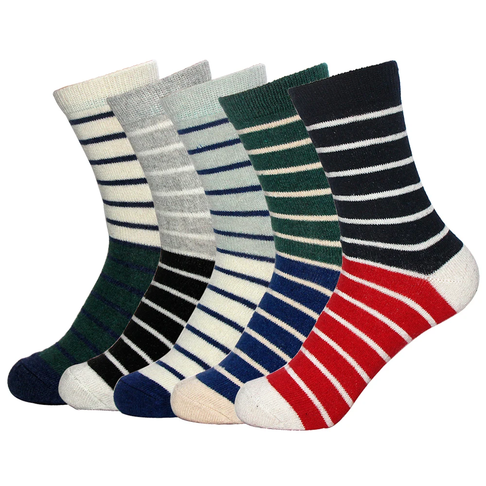 Thick Warm Men Happy Wool Socks off white Harajuku Horizontal Stripes Calcetines Hombre Obvious