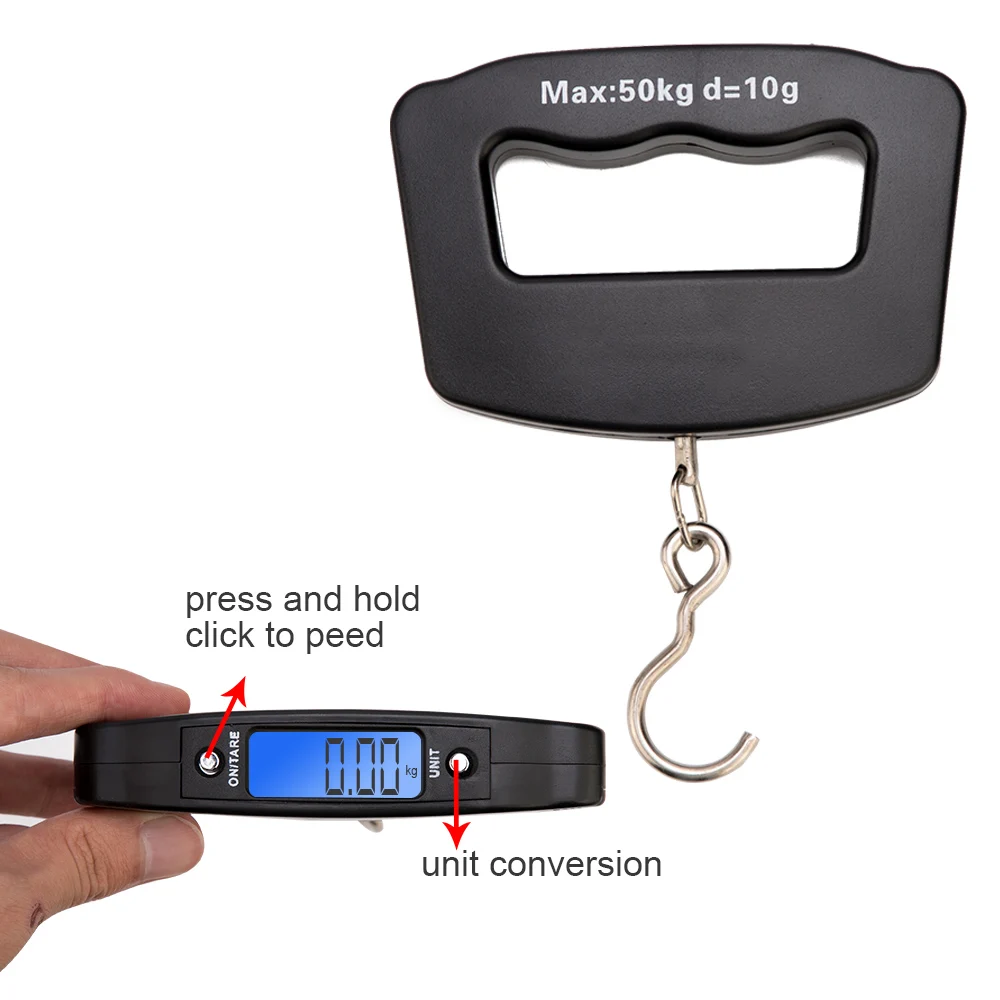 

Portable Mini Digital Hand Held 50Kg 10g Fish Hook Hanging Scale Electronic Weighting Luggage Scale LED Display Balance