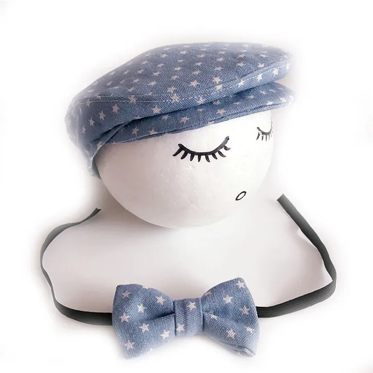 Береты для мальчиков, шапка, наряд для фотосъемки, милая Шапка-бини, шапка для новорожденных, Детские береты, шапка с бантом, комплект - Цвет: 02