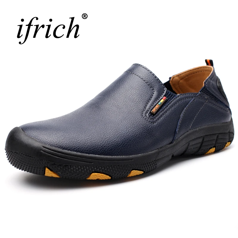 

2019 New Leather Outdoor Walking Shoes For Men Slip On Mountain Hiking Shoes Black Trekking Sneakers Men Hiking Shoes