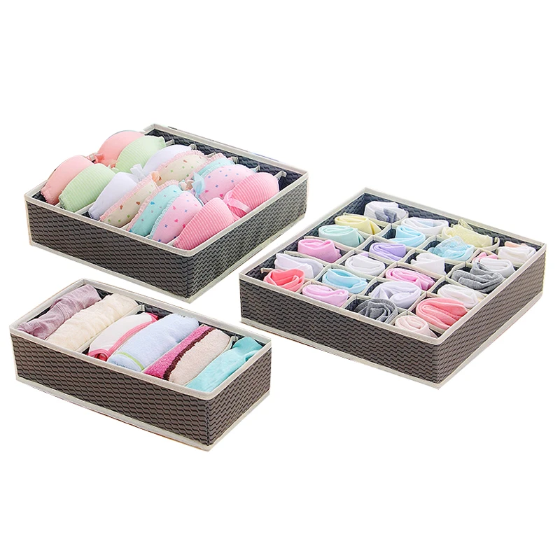 

3PCS Non-woven Storage Box For Underwear Organizer Set Bra Ties Drawer Divider Closet Case Woman Socks Sorting Container Bins