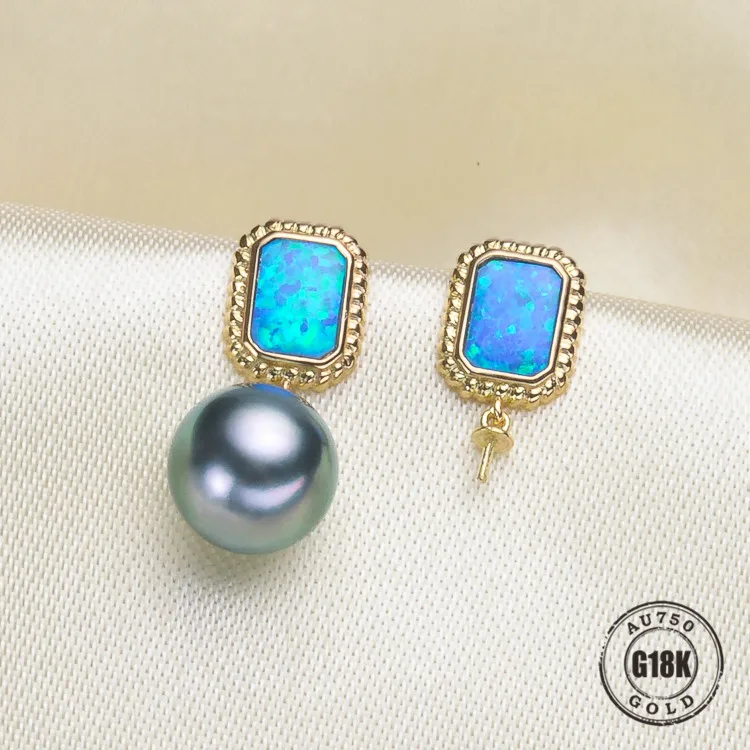 

Luxury genuine 18k gold jewelry for women top quality yellow gold earrings Fit Half Hole Pearl DIY Accessories