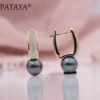 

PATAYA New Multicolor Shell Pearls Micro-wax Inlay Natural Zircon Drop Earrings 585 Rose Gold Women Wedding Party Luxury Jewelry