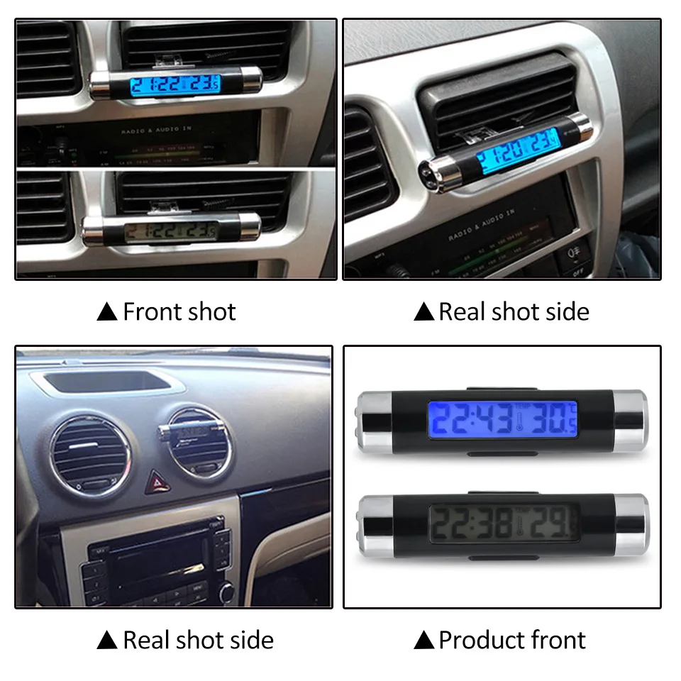 Digital Auto Thermometer Clock LCD Display Car Temperature Time Scanner Automobile Air Vent Clip Thermometer Blue Back Light LCD