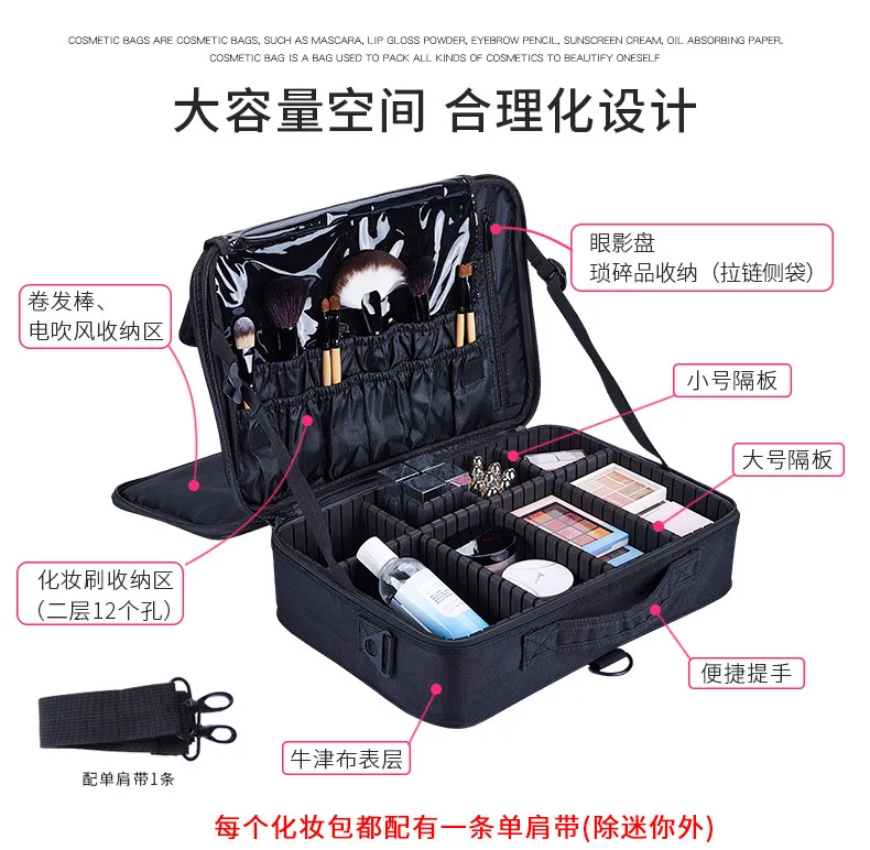 ZYJ Professional Partition Cosmetic Storage Organizer Box Bags Dresser Travel Makeup Artist Nail Tool Bag Beauty Cases Handbag (7)