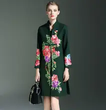 2016 new autumn and winter high quality Heavy peony flower embroidery coat stand collar long-sleeved woolen coat outwear T582