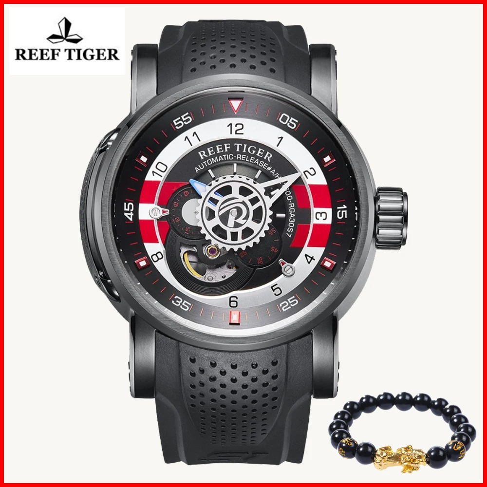 

Reef Tiger Brand Luxury Designer skeleton Watch Men Rubber Waterproof Sport Automatic mechanical Watch Relogio Masculino RGA30S7