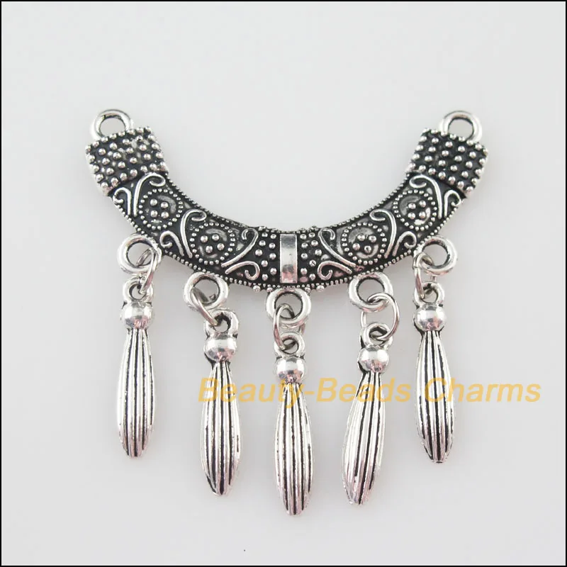 

2 New Charms Curved Flower Tassels Tibetan Silver Tone Connectors 45x48mm