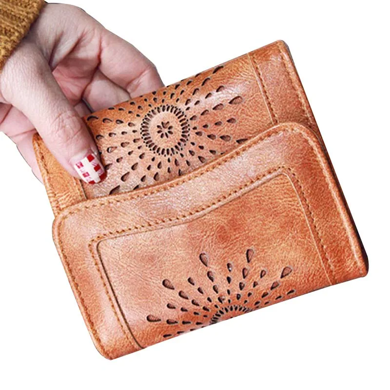 

Hollow Out Women Wallets Leather Cluch Lady Short Purse Women Coin Purses Luxus Brand Designer Wallet Card Holder Wallet