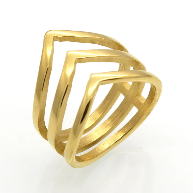 Рекламная распродажа, модное кольцо BORASI золотого цвета, ювелирные изделия из нержавеющей стали, модное женское кольцо с тремя v-образными фасонами