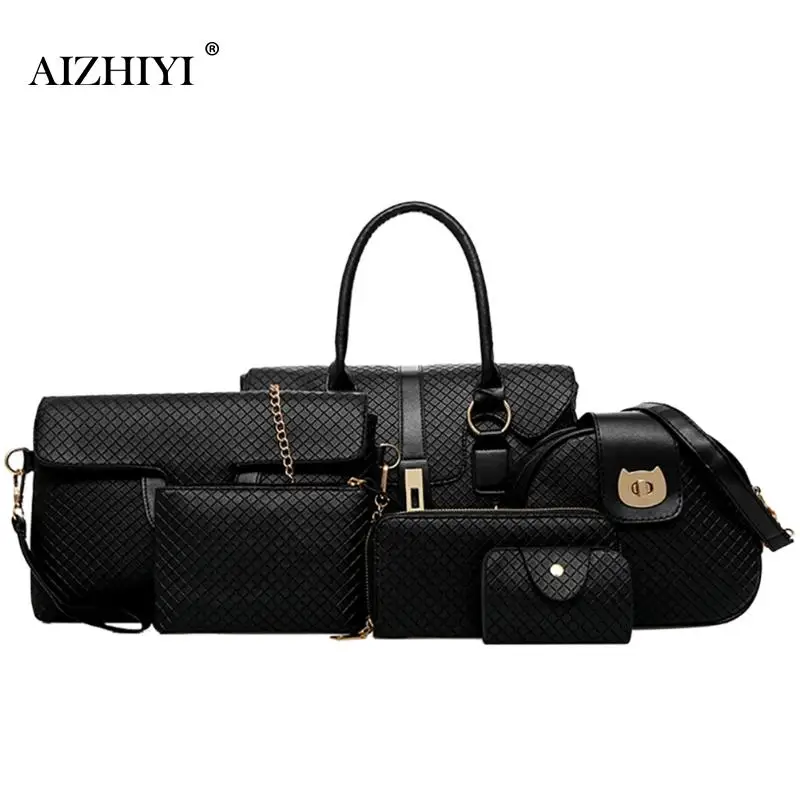 

6pcs/Set Women Embossed Rhombus Handbag Diamond Lattice Patchwork Composite Bag Female Shoulder Bag Tote Oxford Messenger Bag