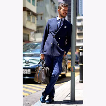 

2017 Fashion Double Breasted Mens Suits Elegant Blue Men Groomsmen Wedding suit Tuxedo Gentlemen terno masculino (Jacket+Pants)