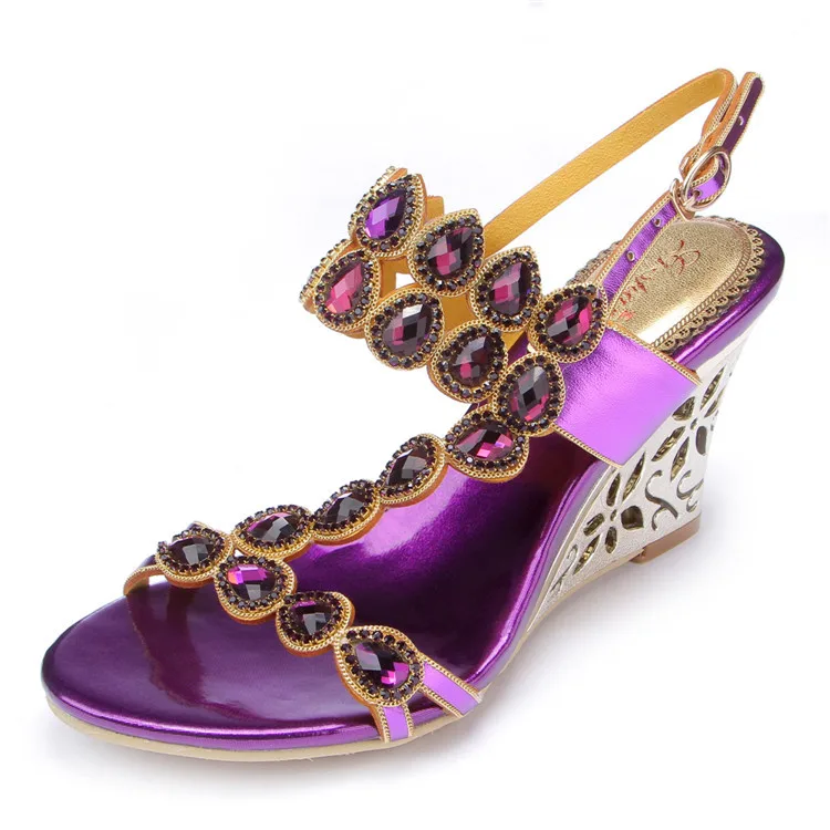 Large Size Women Summer Purple Wedge Sandals 2016 New Korean Luxury Diamond Sexy High-heeled Flowers Crystal Shoes11