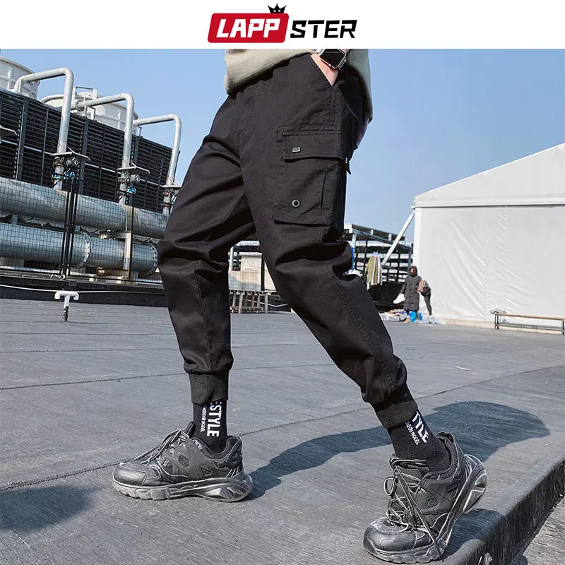 LAPPSTER الرجال الأسود اليابان الشارع الشهير البضائع السراويل 2019 رجل عارضة الهيب هوب السراويل الترنك الذكور وزرة أزياء السراويل Sweatpants