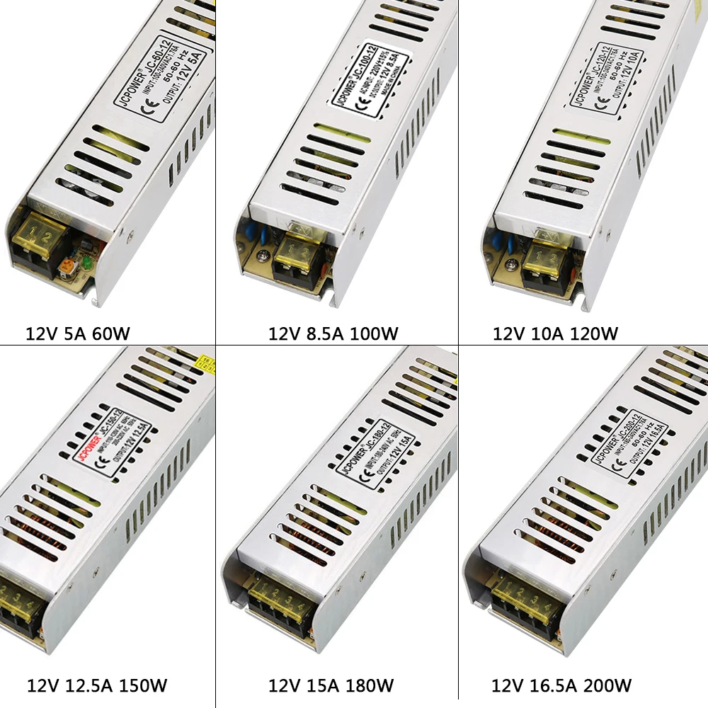 DC 12 В 5A/8.5A/10A12.5A/15A/16.5A/20A/30A длинный тонкий световой трансформатор Светодиодная