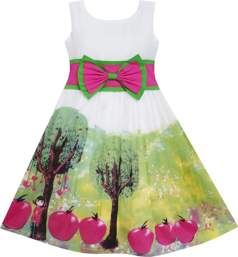 Sunny Fashion Girls Dress Apple Tree Bow Tie Summer Sundress Kids Clothing 2017 Summer Princess Wedding