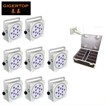 

Freeshipping 8IN1 Charging Flightcase Packing 12*18W Stage Wireless Battery Flat Led Par Light RGBAW UV 6IN1 Uplighting Par Can
