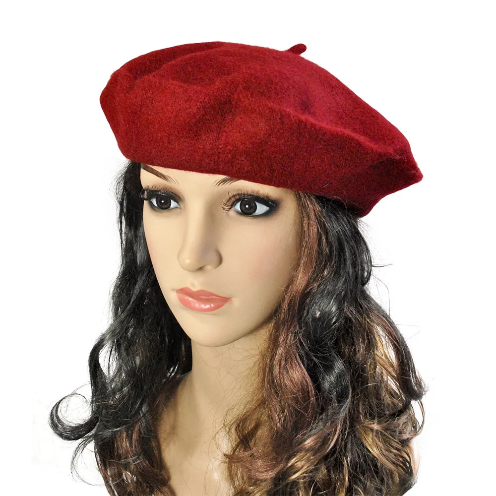 Корейская шерстяная теплая зимняя шапка, берет, женская шапка, вязаная шапка для художника, зимние вязаные шапки для женщин - Цвет: claret-red