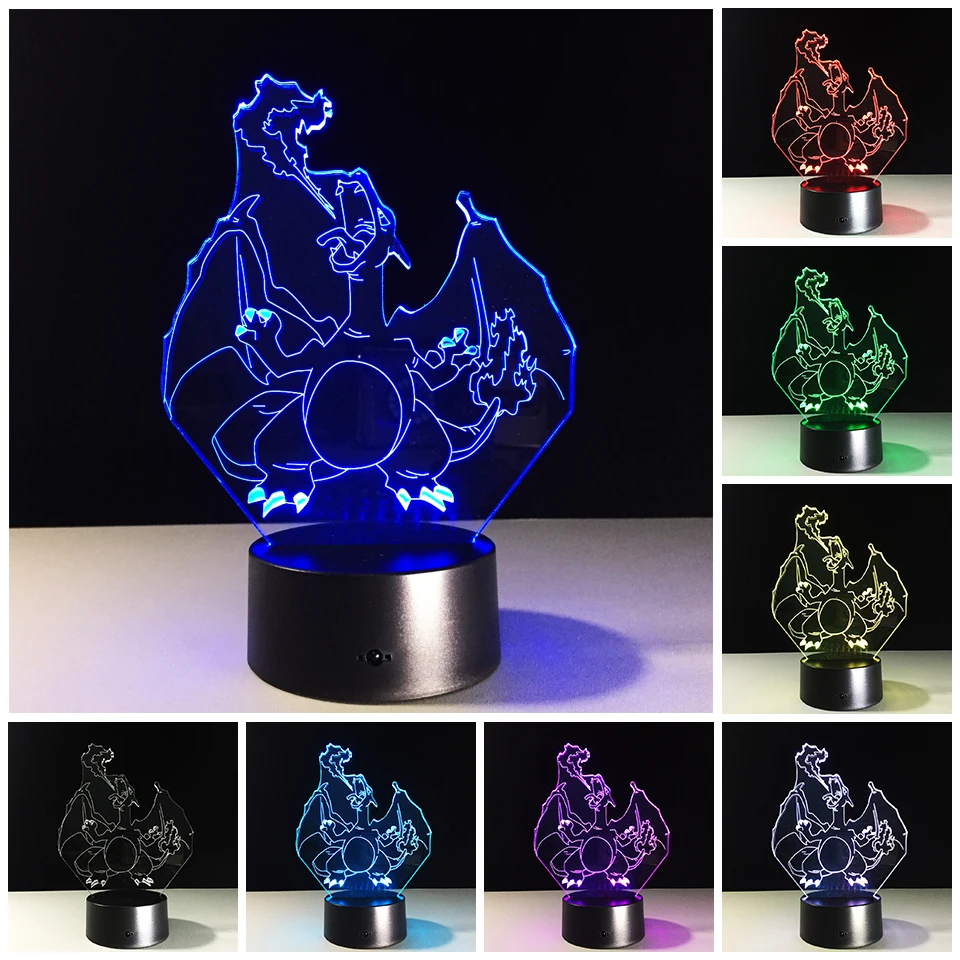 Chaohui новинка мультфильм Покемон Чаризард Новый 3D светильник светодиодный ночник
