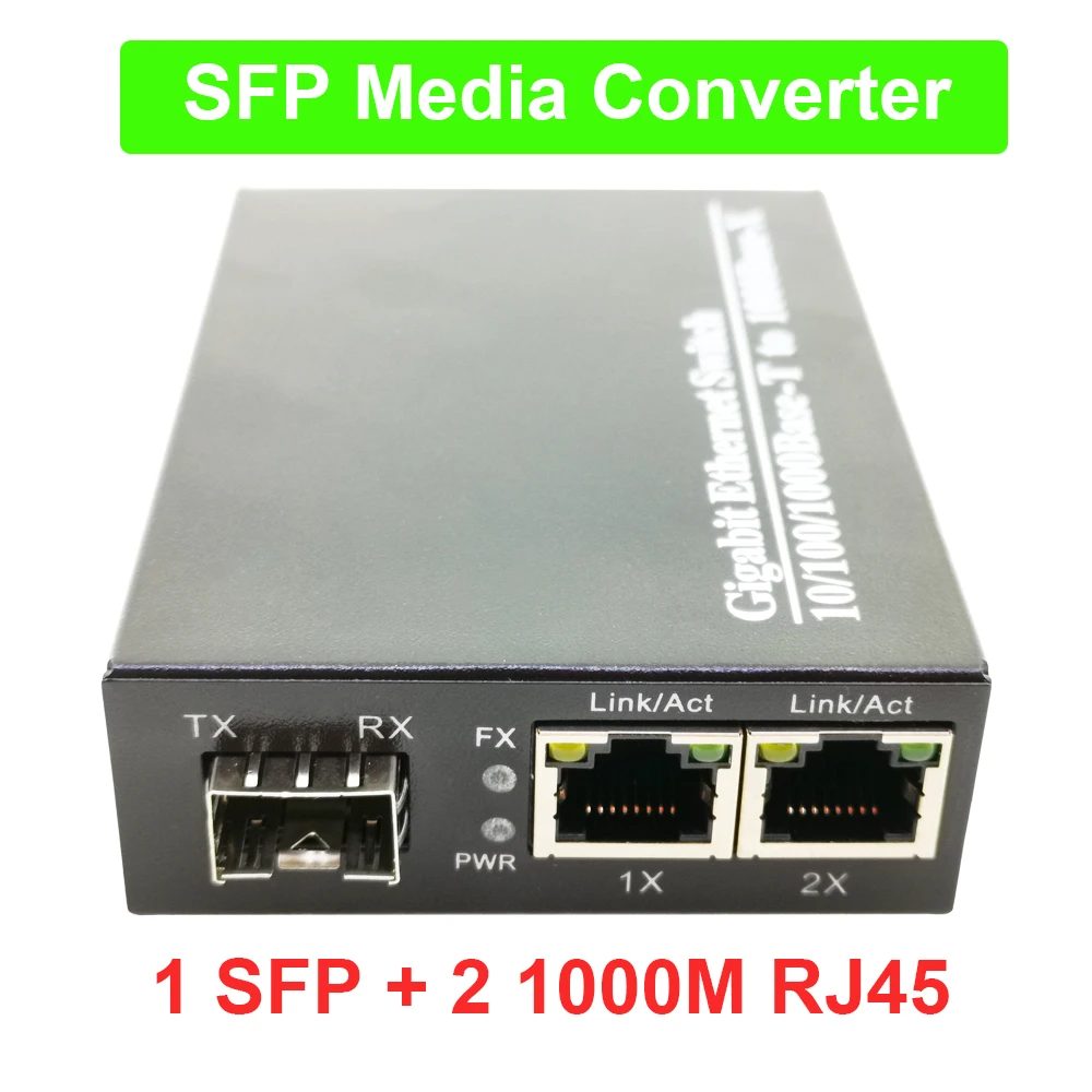 SFP волоконный медиаконвертер в RJ45 гигабитный медиаконвертер SFP 2*10/100/1000 м Ethernet конвертер приемопередатчик волоконно-оптический коммутатор