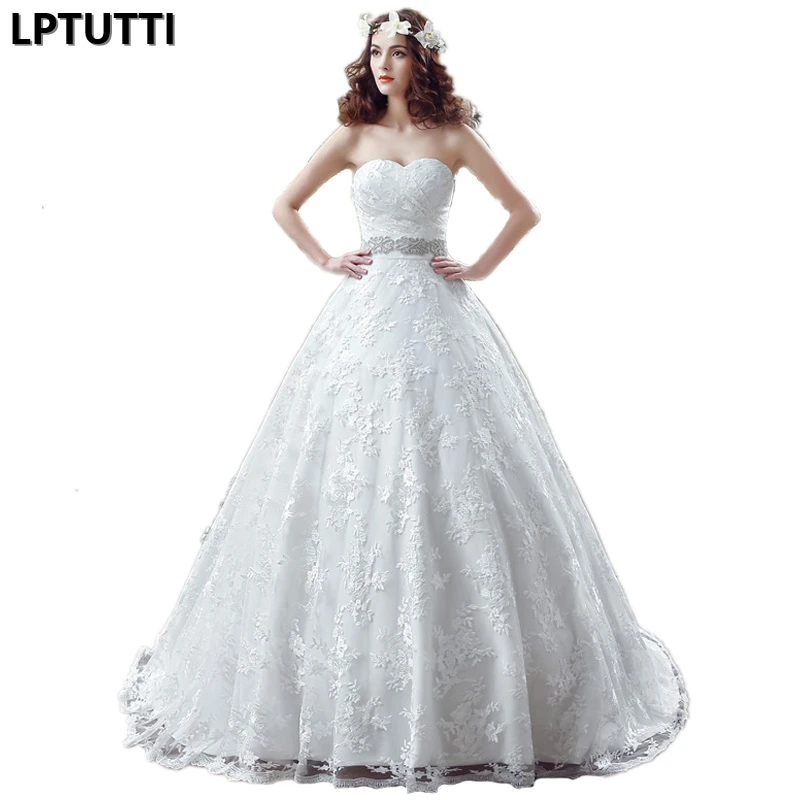 

LPTUTTI Crystal New White Lace Sexy Vintage Princess Bridal Marriage Gown Bride Simple Party Events Long Luxury Wedding Dresses