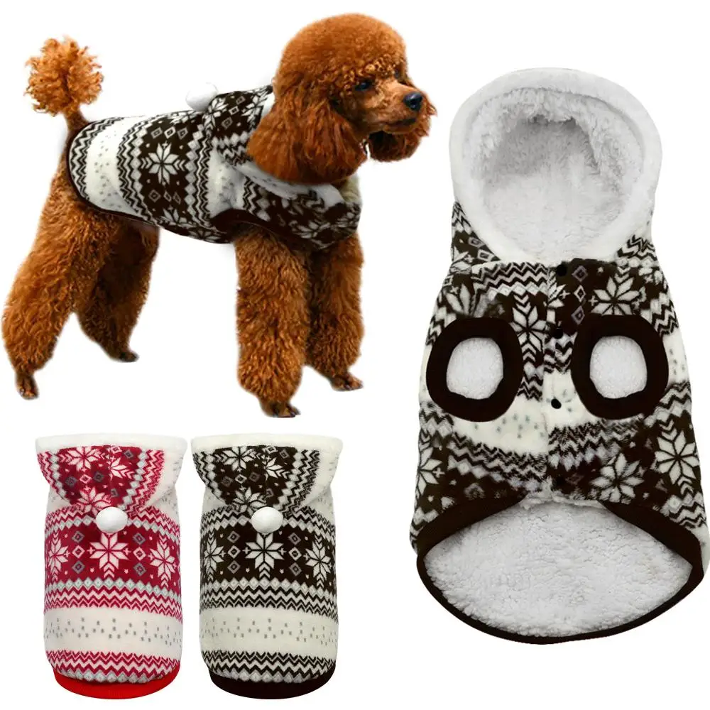 Зимняя Теплая Одежда для собак пальто Снежинка печать Рождество свитер с капюшоном для маленьких средних собак