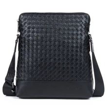 New Arrival high quality brand genuine leather men messenger bag designer knitting real skin casual business men crossbody bag
