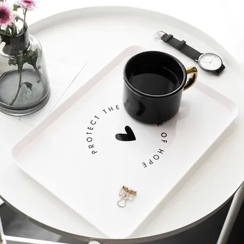 

Chic PP Tableware Whtie Tray With Creative Letter Rectangle Melamine Breakfast Tea Tray Fruits Dessert Disc Restaurant Plate 1pc
