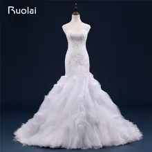 Sexy Heavy Beads Real Sweetheart Straps Tulle Mermaid Wedding Dresses Robe de mariage Ruffles Bottom Bridal Wedding Gown ASAW13