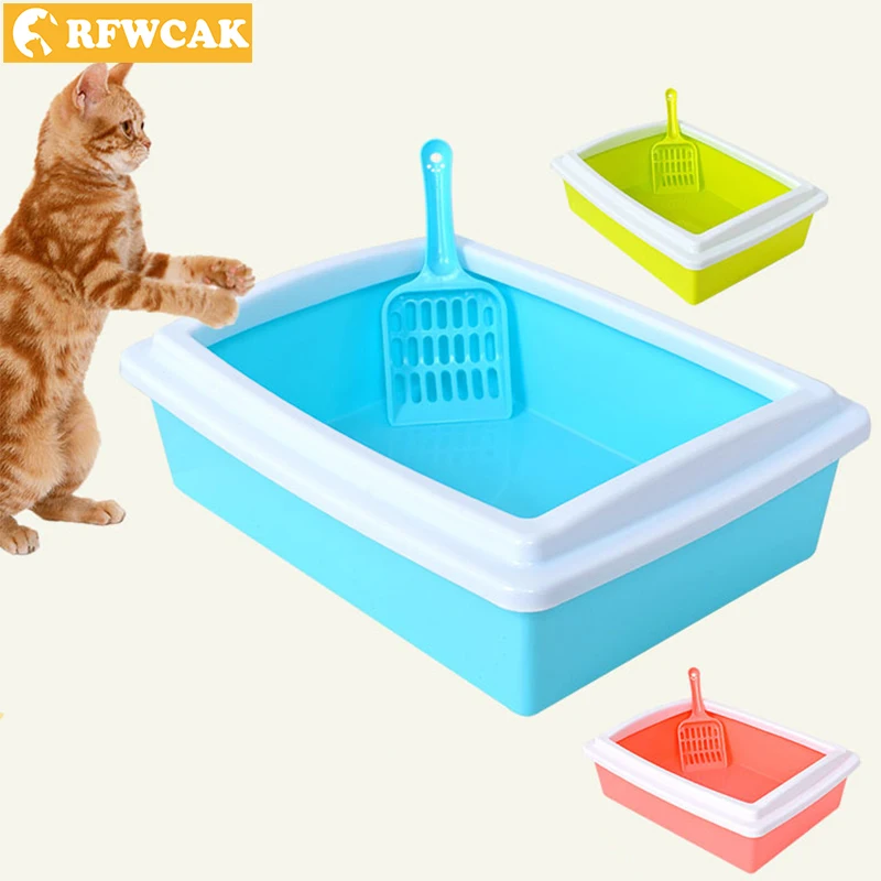 RFWCAK Portable Detachable Plastic Pet Litter Box Semi closed Open Anti