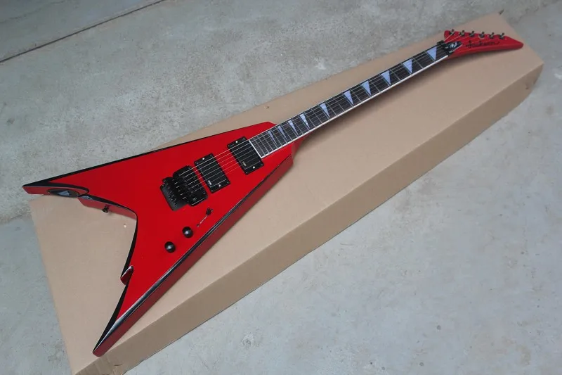 

EMG Pickups 24 XJ Fret shark fin inlay Jackson PDX-2 Demmelition King Flying V Red Electric Guitar with Floyd Rose Tremolo14-6-1