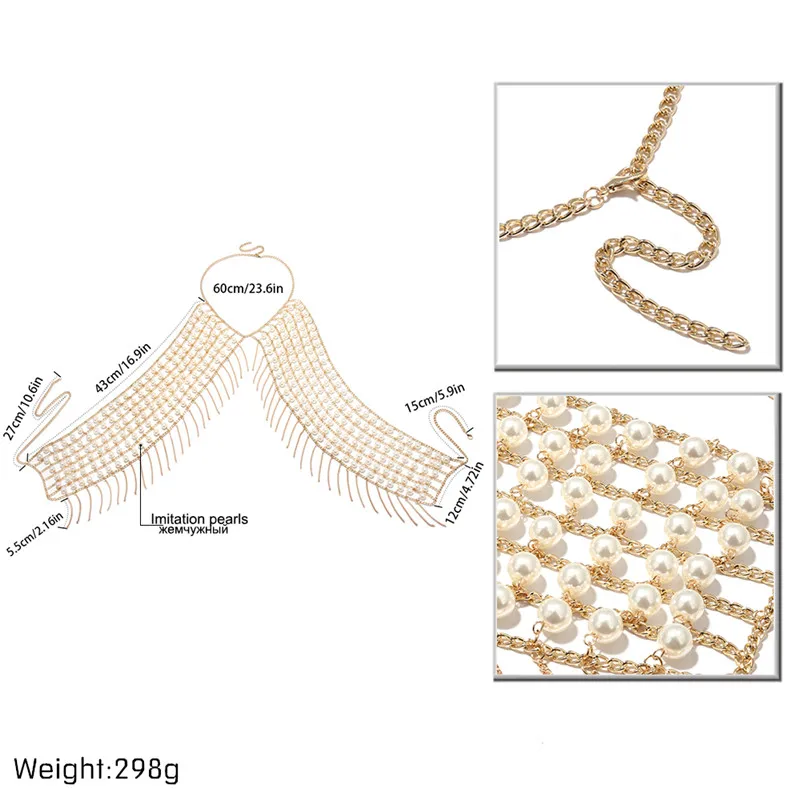 IngeSight. Z Мода Бохо имитация жемчуга всего тела цепь заявление подвеска с бахромой платье сексуальное для ночного клуба вечерние ювелирные изделия