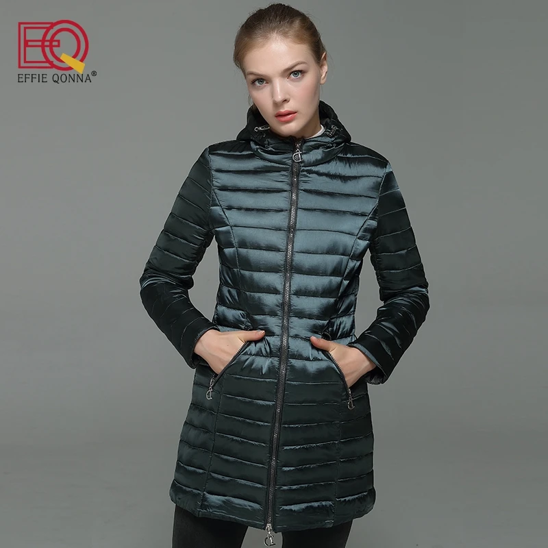 EFFIE QONNA 2018 New Fall Winter Dark Green Slimming Women Long Parka